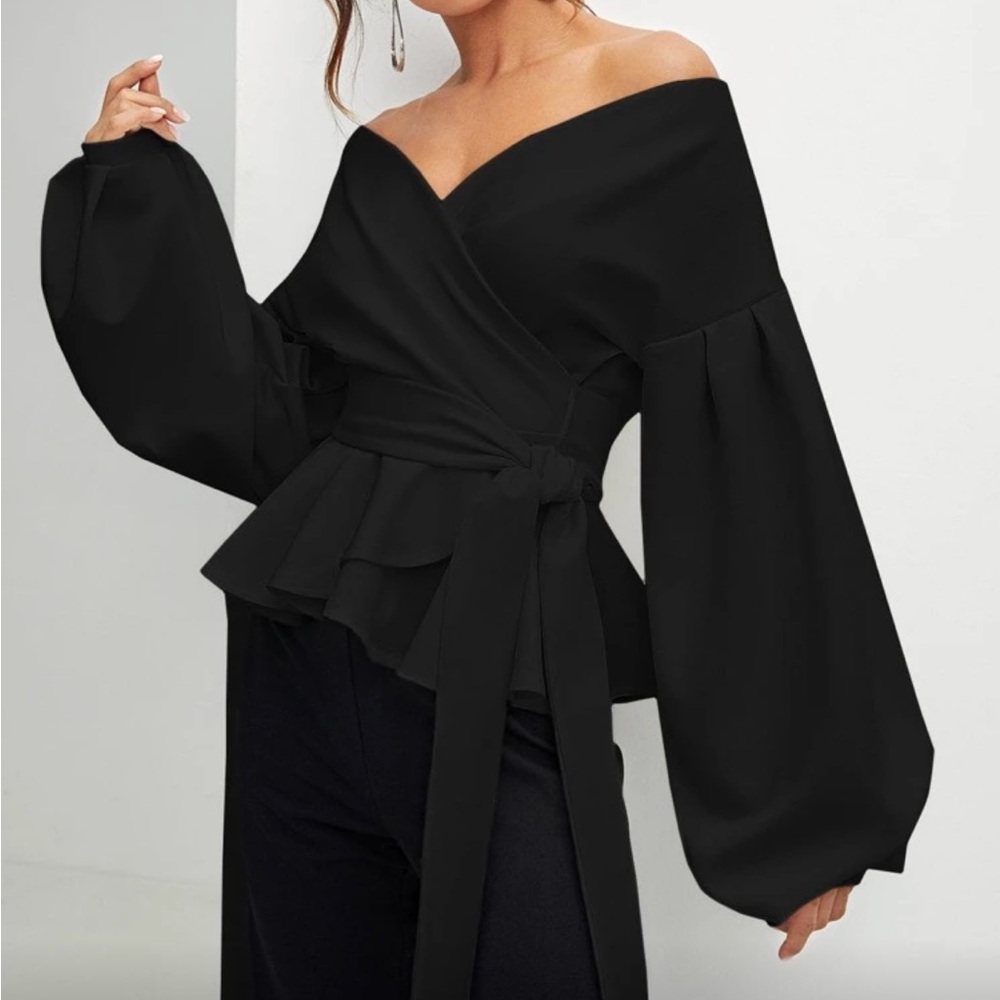 Elegant White Wrap Open Front Blouse Top Shirt - Picture 5 of 8